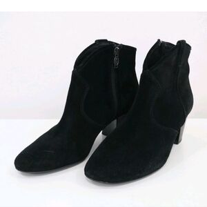 Ash Black Waxed Suede Western  Ankle Booties 2.5" heels.